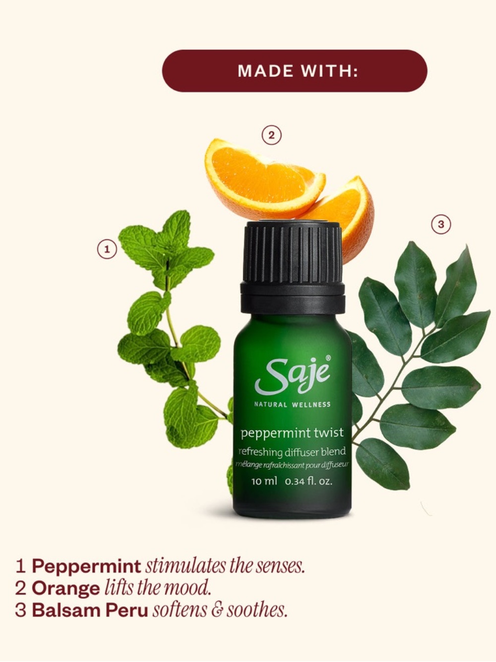 Saje Peppermint Twist Diffuser Blend Oil 10ml BRAND NEW! GWP